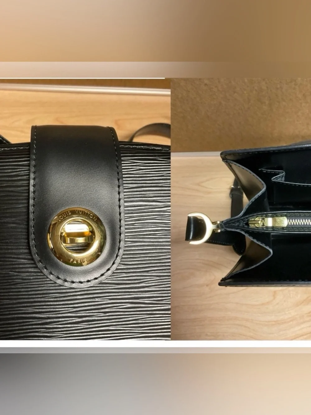 ✅AUTHENTIC LV Black Epi Leather Shoulder Bag Gold-Tone Turnlock LOUIS VUITTON
